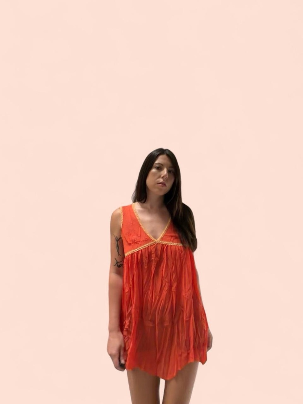 Lani Orange V-Neck Sleeveless Babydoll top